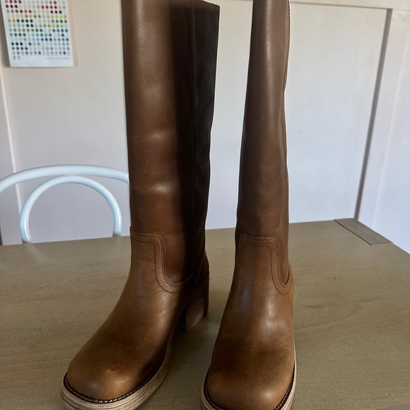 Jeffrey Campbell Anthropologie Tall Chestnut Brown Leather Knee Boots - Picture 3 of 6